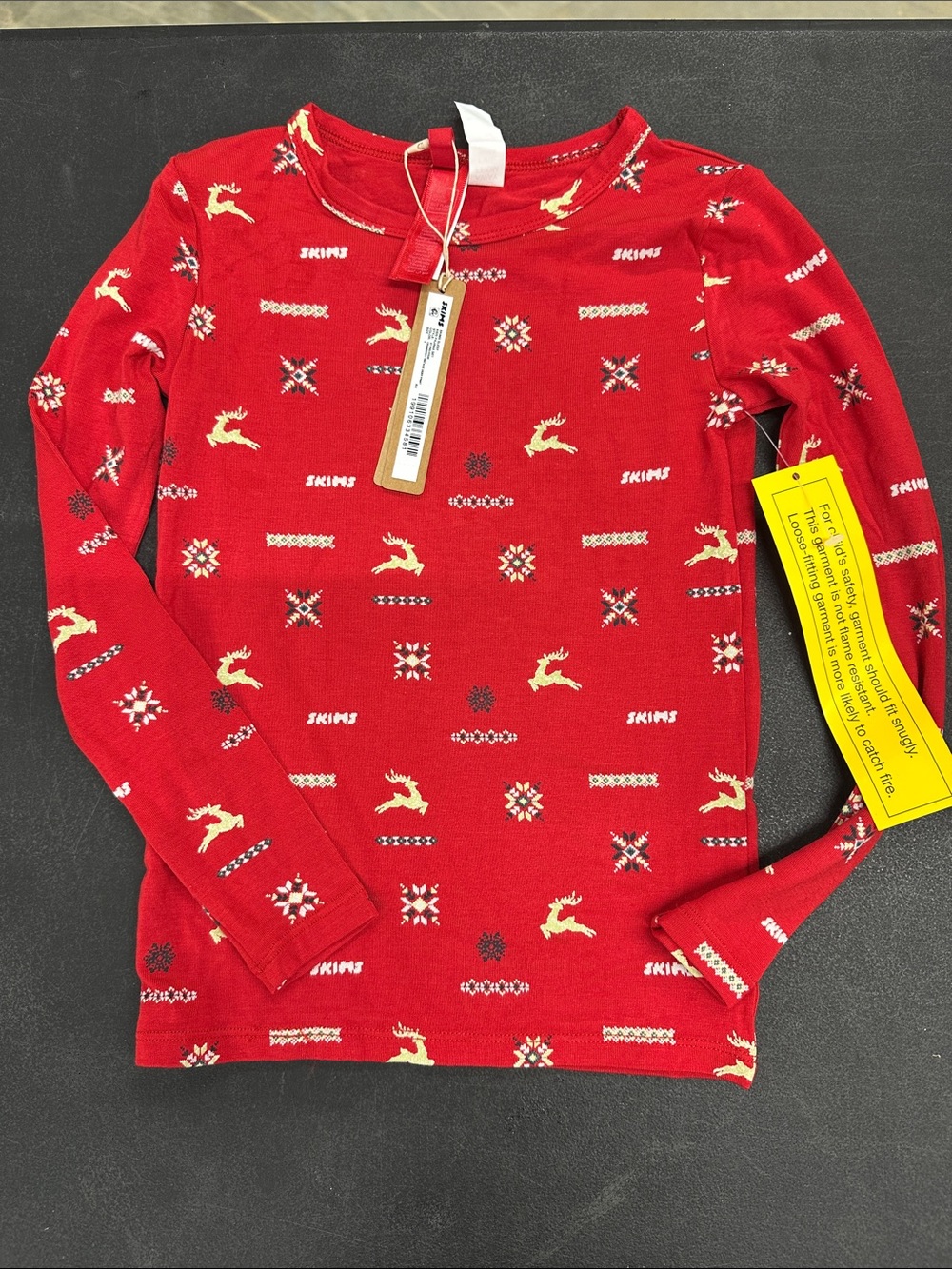 SKIMS Red Reindeer Print Long Sleeve pajama top size 6 no bottoms just top